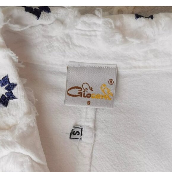 GIOCAM EMBROIDERED WHITE BLUE BUTTON UP CANVAS JACKET - Picture 7 of 8